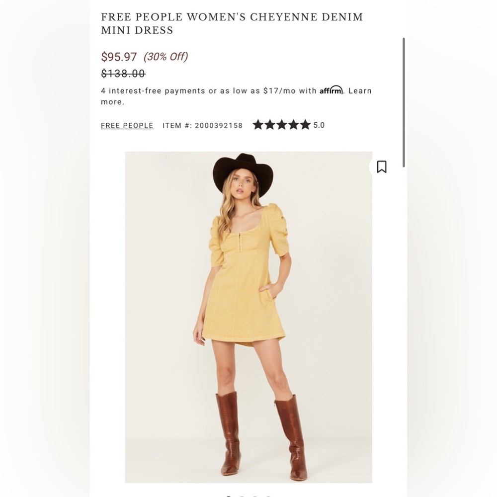 Free People yellow Puff Sleeve Mini Dress